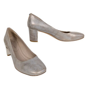 DONALD PLINER Corin Mid-Heel Pumps Beige Shimmer Rounded Toe Women's 8.5